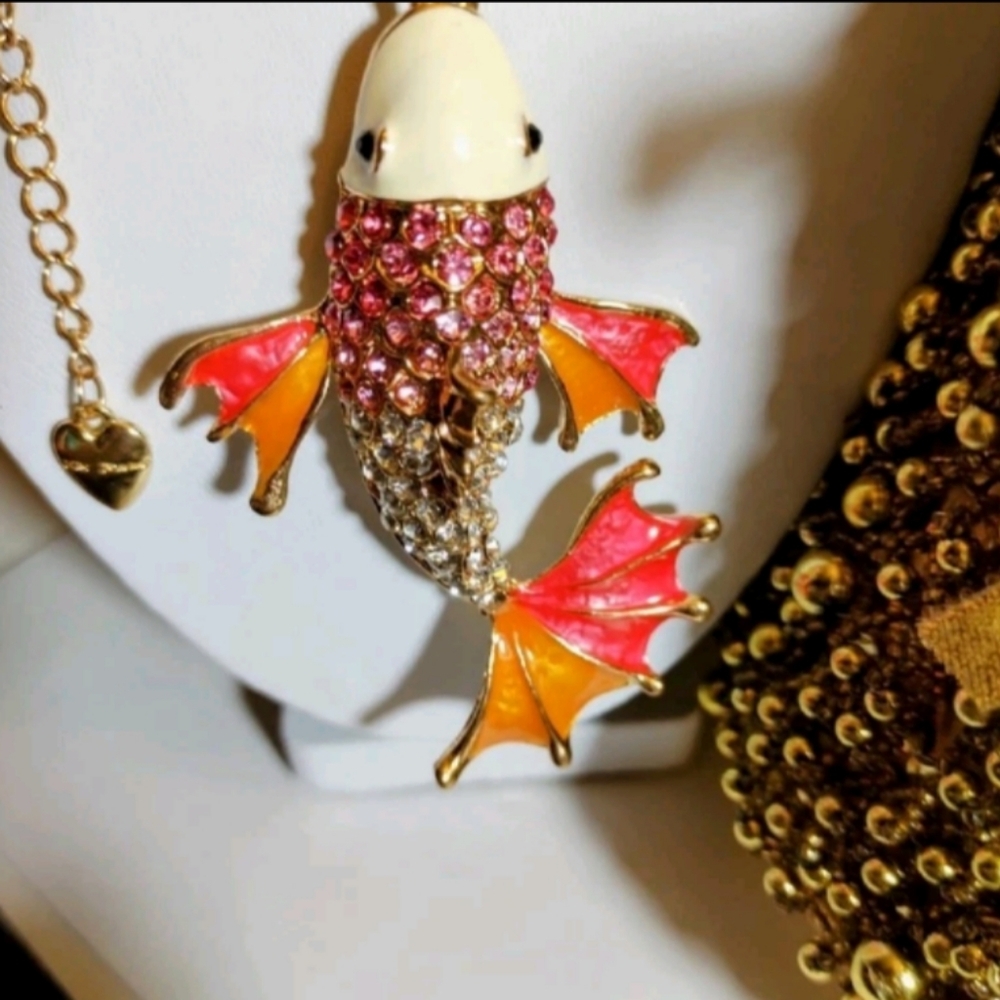 Betsey Johnson Multicolor Rhinestone Koi Fish Necklace - Picture 4 of 4